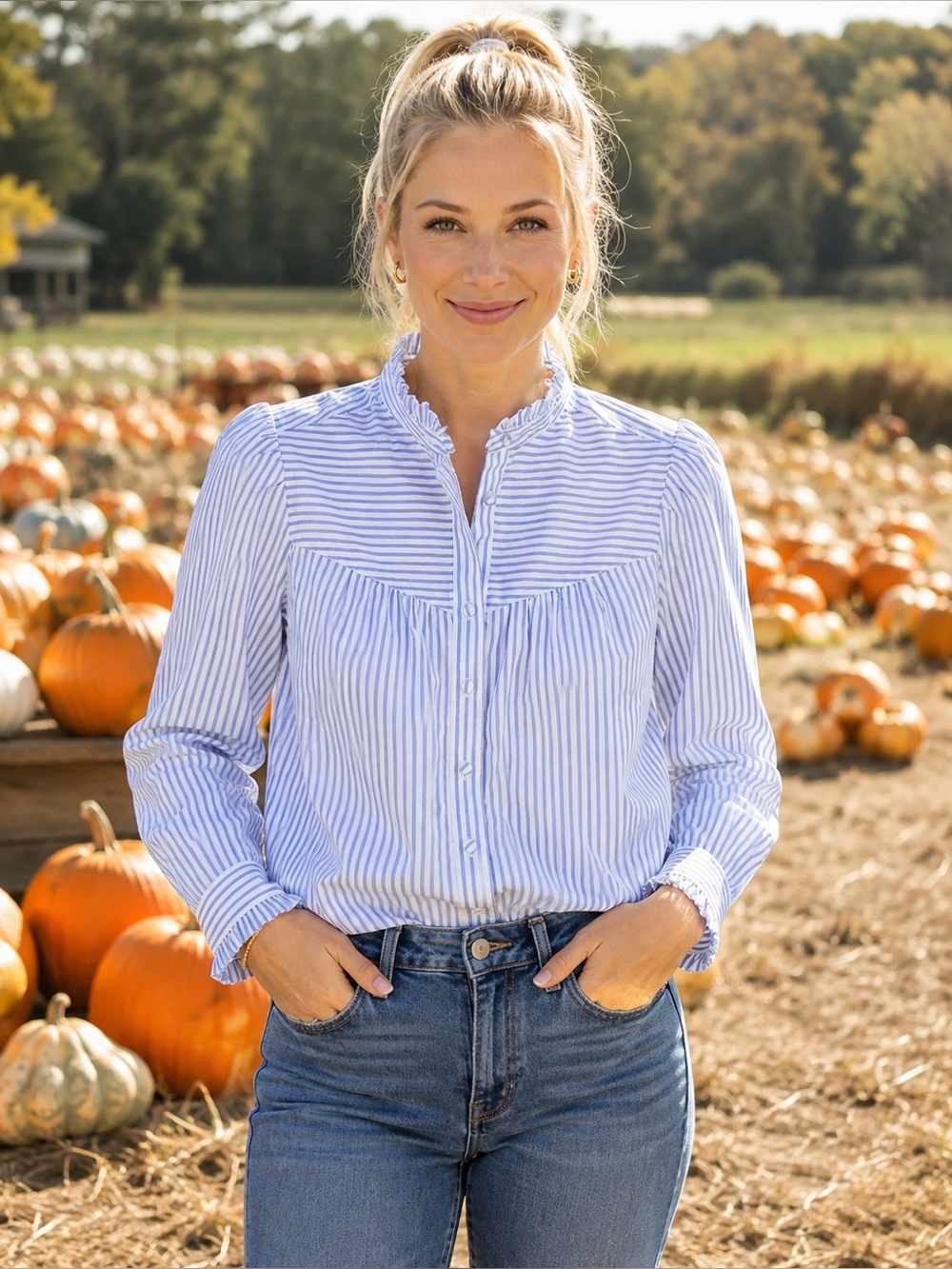 J. Crew Ruffle -Trim Striped Shirt